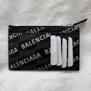Balenciaga Cash Logo Print Leather Zip Card Case